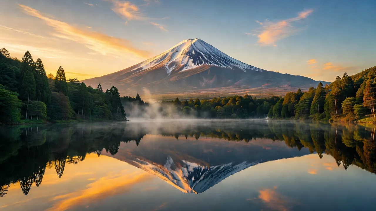 富士山と朝焼け