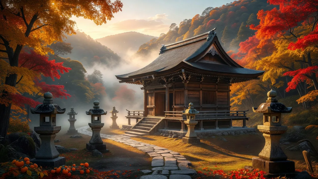山寺の朝霧